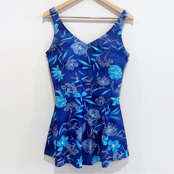 Blair Blue Floral Swim Dress Size 18 - Picture 1 of 14